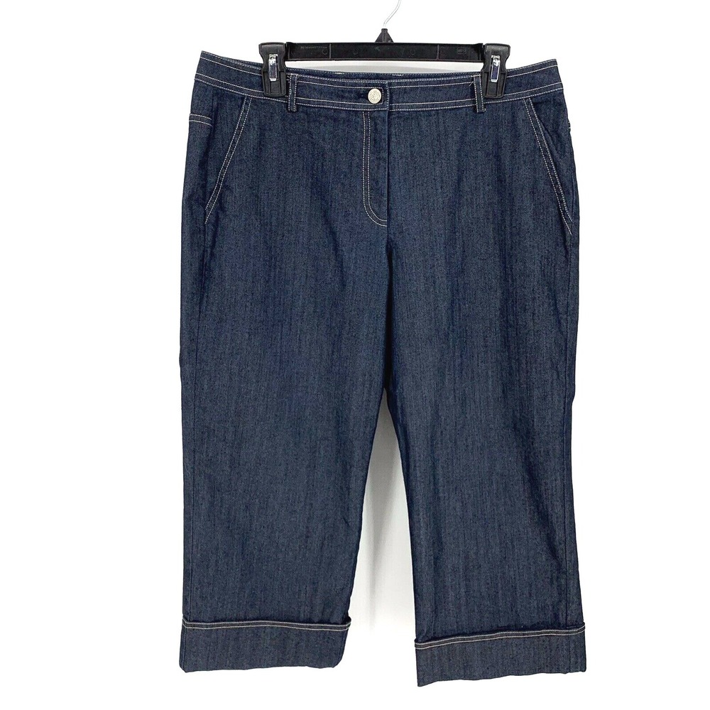 ST. JOHN Denim Capri Jean Short Pants Cuffed Dark Wash Size 10‎ $395 Retail